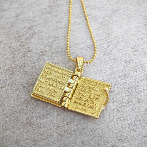Vintage Religious Holy Bible Book Openable Pendant Necklace for Office WomenMen Gold Plated Zinc Alloy Factory Price Link