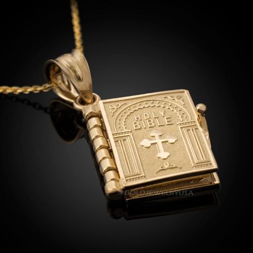 Vintage Religious Holy Bible Book Openable Pendant Necklace for Office WomenMen Gold Plated Zinc Alloy Factory Price Link