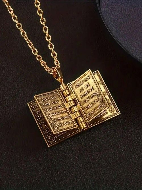 Vintage Religious Holy Bible Book Openable Pendant Necklace for Office WomenMen Gold Plated Zinc Alloy Factory Price Link