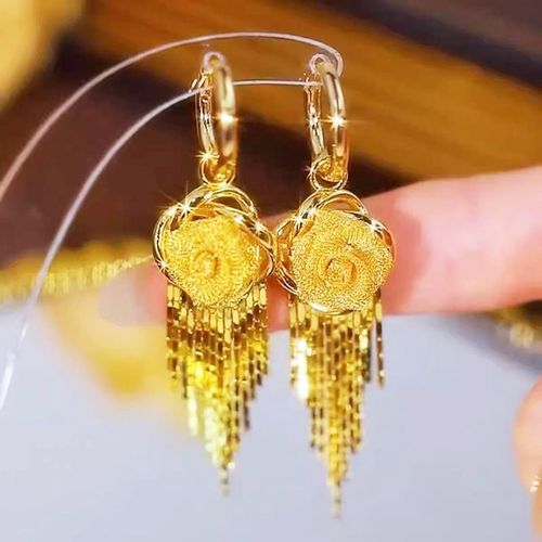 New Style Fashionable 3D Fringed Rose Drop Earrings with Exquisite Craftsmanship