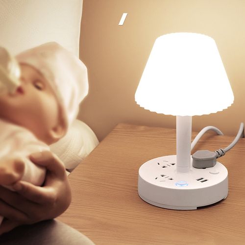 Power Strip Phone Holder Outlets and Multifunctional USB Charging Ports Overload Table Light Lamp