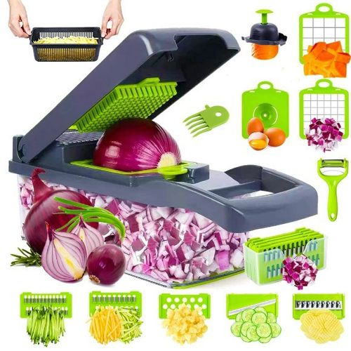 🥕Multifunctional Vegetable Cutter✨Food Chopper Dicer Slicer Grater with Storage Container, Non-Slip Base Easy Clean Kitchen Salad Prep Tool