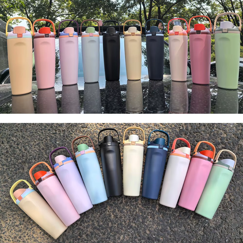 30oz Portable Sports Tumbler With Handle Insulated Stainless Steel Water Bottle Spout Straw Cup