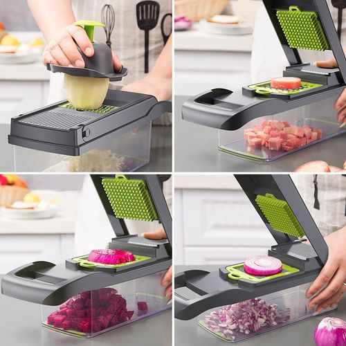 🥕Multifunctional Vegetable Cutter✨Food Chopper Dicer Slicer Grater with Storage Container, Non-Slip Base Easy Clean Kitchen Salad Prep Tool