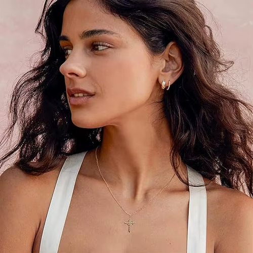 Women's Cross Rotating Crown Necklace Exquisite Diamond Cross Necklace Zircon 14K Gold Plated Necklaces Women