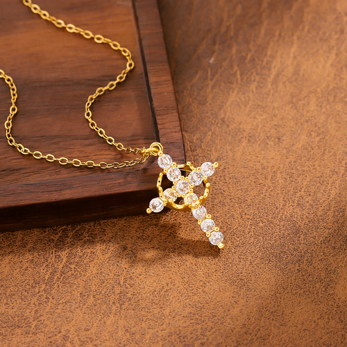 Women's Cross Rotating Crown Necklace Exquisite Diamond Cross Necklace Zircon 14K Gold Plated Necklaces Women