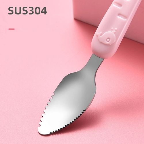 Baby Food Feeding Spoon - Stainless Steel Puree-Scraping Silicone Soft Spoon, Baby Tableware with Storage Box, Toddler Utensils (Colors Shipped Randomly, Buy One Get One Free).