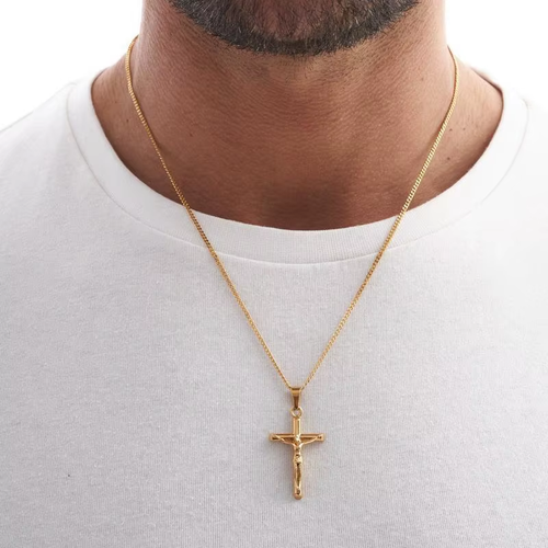 Popular Christian Jesus Cross Pendant Necklace – 18K Gold-Plated Stainless Steel