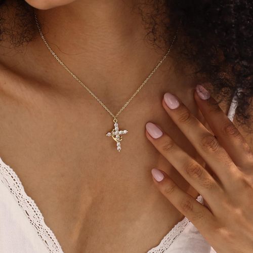Cross Crown Necklace Fashion High Quality Thick 18K Gold Plated Zircon Cross Necklace for Women