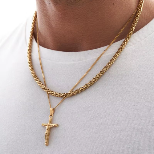 Popular Christian Jesus Cross Pendant Necklace – 18K Gold-Plated Stainless Steel