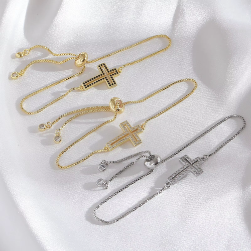 Popular Gold & Silver Plated Cross Bracelet – Hollow Design with Zircon