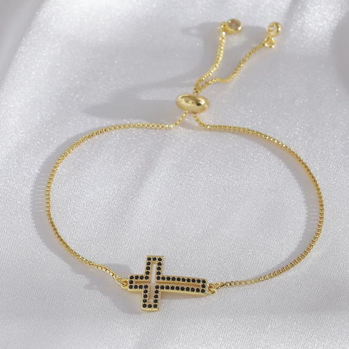 Popular Gold & Silver Plated Cross Bracelet – Hollow Design with Zircon