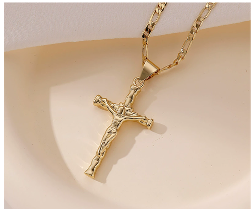 Popular Christian Jesus Cross Pendant Necklace – 18K Gold-Plated Stainless Steel