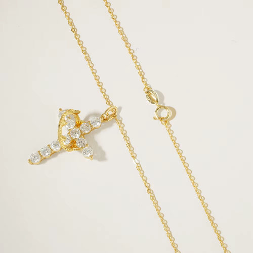 Women's Cross Rotating Crown Necklace Exquisite Diamond Cross Necklace Zircon 14K Gold Plated Necklaces Women