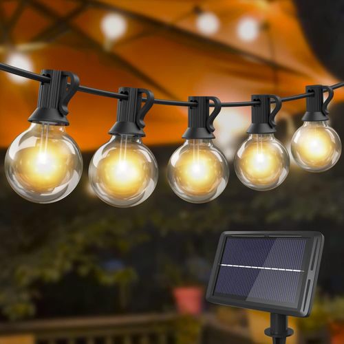 Solar Lichterkette Aussen, 9.2m 25+2 G40 LED Glühbirne Lichterkette Außen Solar 4 Modus Solarlichterkette Aussen Wetterfest für Garten Deko, Weihnachten, Hochzeit, Balkon, Warmweiß 2700K