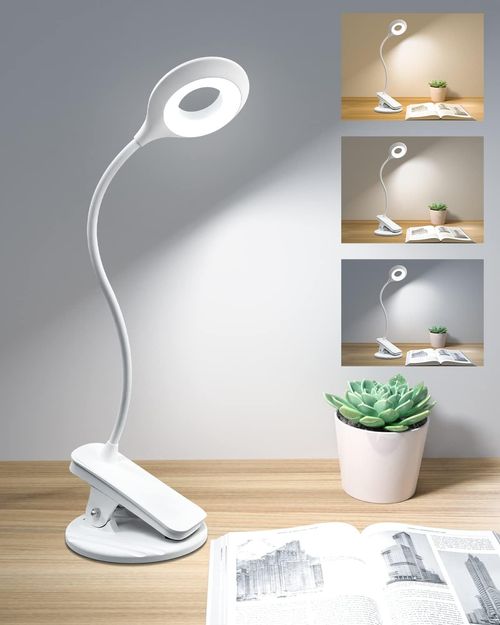 Klemmlampe Bett, 20 LED 3 Modus, 360° Flexibel Schwanenhals Leselampe Buch klemme Dimmen Bettlampe mit Touch-Steuerung USB Aufladbares Akku Led Klemmleuchte Augenschutz Leselampe Kinder, Weiß