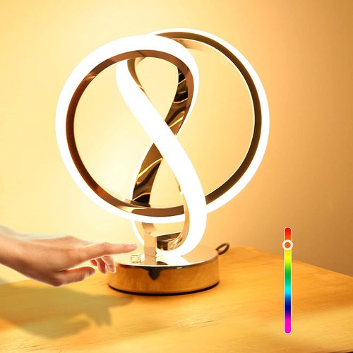 LED Nachttischlampe  Warmweiß, Touch Dimmbar Tischleuchte, Moderne Spiral Design, Metall Dekolampe, 10 Farbmodi Tischlampe für Arbeitszimmer Wohnzimmer Schlafzimmer Energieklasse G