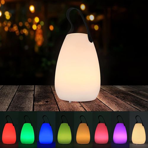 LED Tischlampe Außen - Outdoor Lampe Tragbare, USB Wiederaufladbare, IP44 Wasserdichtes, Dimmbar Warmweiß und 7 Farben Tischleuchte mit Fernbedienung, für Camping Tisch Bar Terrasse Deko Energieklasse A+
