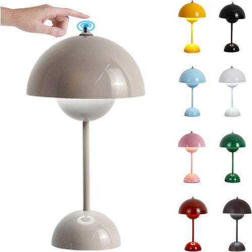 LED Flowerpot Tischlampe Kabellos Akku, Touch Dimmbar Tischleuchte Pilz Lampe ​mit 3 Helligkeitsmodi, Dekorative Nordeuropa Schreibtischlampe für BüRo, Bars, Wohnzimmer, Schlafzimmer Energieklasse F