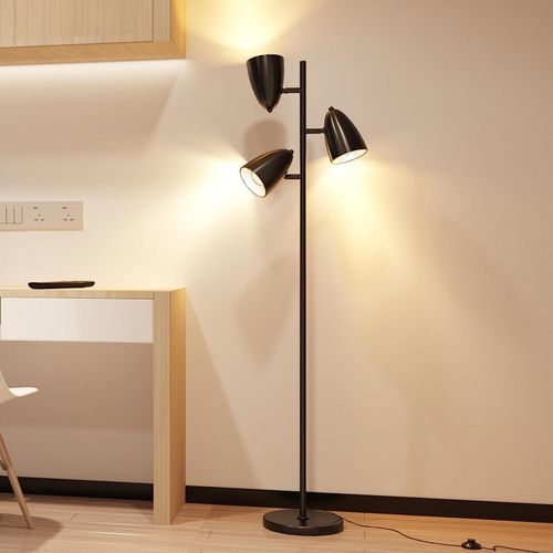 Stehlampe Wohnzimmer, Stehlampe mit 3 Flammige Retro Stehlampe Schwarz, Stehleuchte Industrial für Wohnzimmer, Schlafzimmer und Büro Energieklasse D