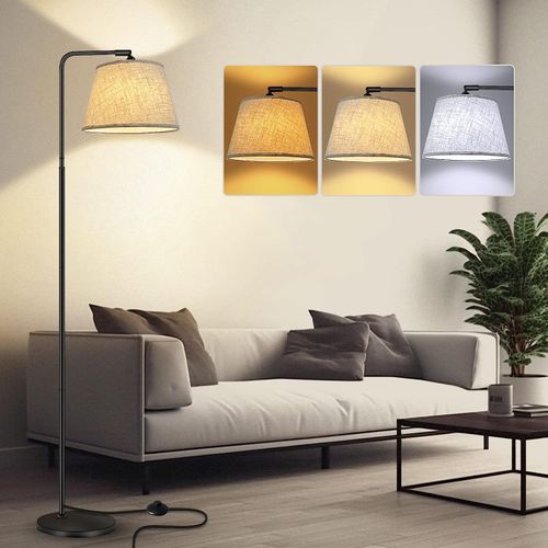 Stehlampe Wohnzimmer, LED Stehleuchte mit 3 Farbtemperaturen 3000-6500K 12W LED Standleuchte Modern Leselampe mit Verstellbarer Leinen Lampenschirm & Fußschalter Bogenleuchte für Schlafzimmer Energieklasse B