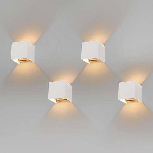 4 Pack LED Wandleuchte mit Austauschbarer G9 LED Lampe Warmweiß 3000K, Aluminium LED Wandlampe Innen,Aussen Einstellbar Abstrahlwinkel aussenbeleuchtung für Wohnzimmer Garten, Weiß Energieklasse G