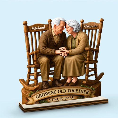 Growing Old Together - Personalised Wooden Couple Plaque with Stand