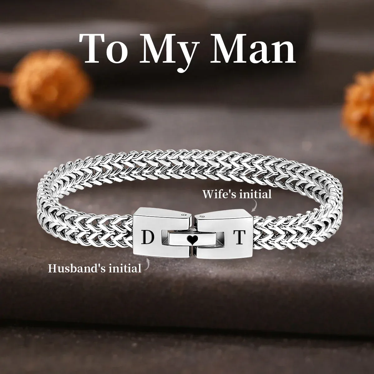 To My Man, Personalized Couples Engraved Bracelet