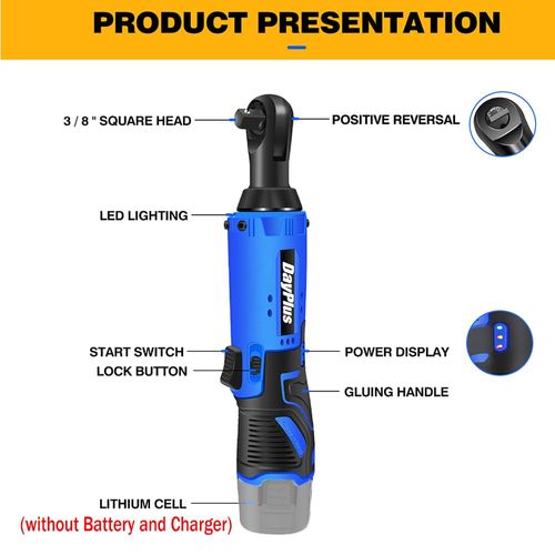 AUTOFU Cordless Electric Ratchet Wrench 3.8 Inch, ForwardReverse Function, LED Light, Variable Speeds, Safety Lock