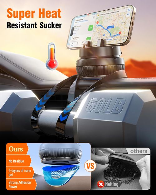 pop-tech Car Suction Dashboard Phone Holder:360° Rotating & 30° Adjustable Vacuum Suction Cup Cell Phone Mount with Anti-Slip Spring Snap