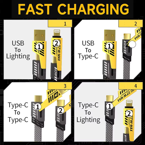 4-in-1 Nylon Braided Zinc Alloy Fast Charging Data Cable