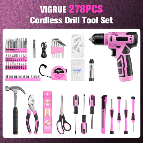 278-piece 8V cordless drill set, hard-shell CRV manual machine tool set