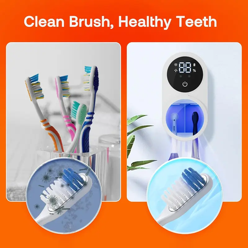 Double toothbrush UV sterilizer, no-drill wall-mounted