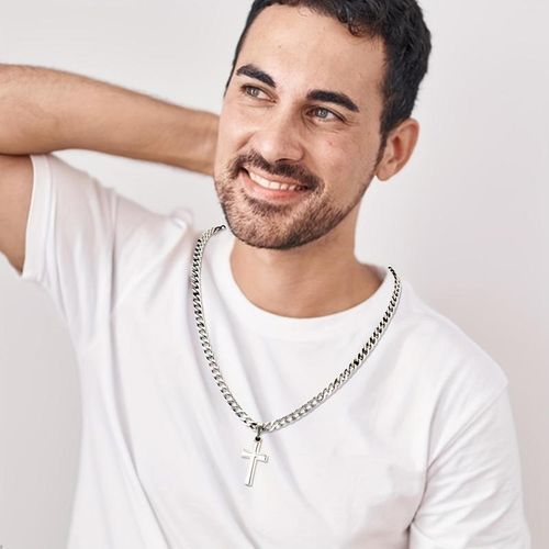 1pc Personalized Hip Hop Cuban Link Mens Necklace Stainless Steel Cross Pendant with Card and Gift Box