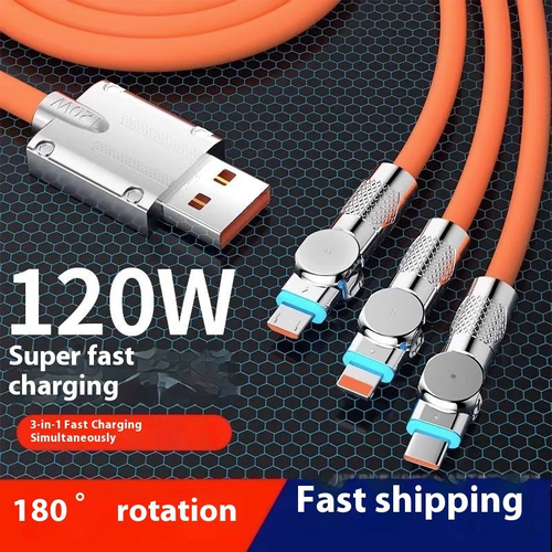 180-degree TPE rotating USB Lightning 3-in-1 mobile phone data cable