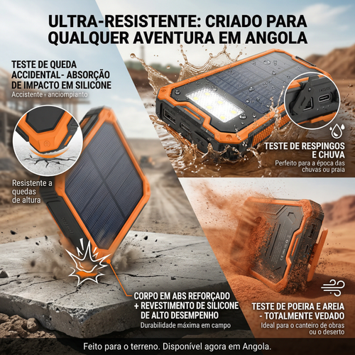 Solar Power Bank 30000mAh 🌞 Carregamento Sem Fio + Solar 🔋 Anti-poeira resistente à água 🛡️ Para Acampamento e Emergência em Angola