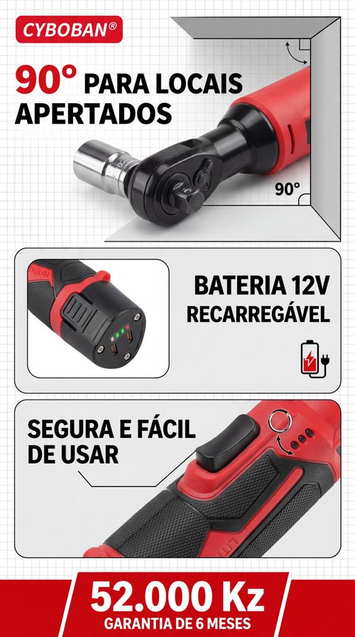 Chave de Catraca Elétrica Cyboban 12V | Ferramenta para Oficina em Luanda