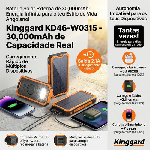 Solar Power Bank 30000mAh 🌞 Carregamento Sem Fio + Solar 🔋 Anti-poeira resistente à água 🛡️ Para Acampamento e Emergência em Angola