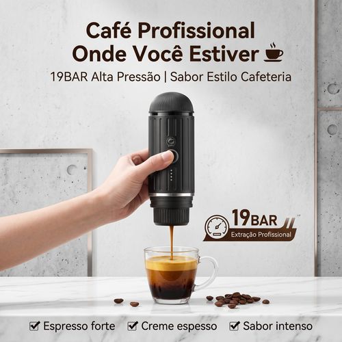 Máquina de Café Espresso Portátil com Aquecimento Sem Fio 19BAR, 2 em 1 para Pó e Cápsulas, Luxuosa para Casa e Viagem em Luanda