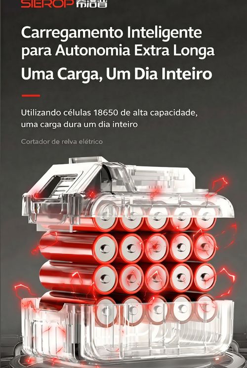 Roçadeira Elétrica Sem Escovas SIEROP para Jardins e Quintais de Luanda - Kit Completo, Bateria 10Ah e Preço Baixo