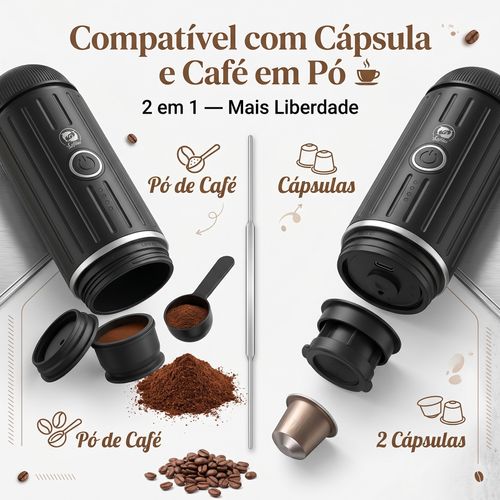 Máquina de Café Espresso Portátil com Aquecimento Sem Fio 19BAR, 2 em 1 para Pó e Cápsulas, Luxuosa para Casa e Viagem em Luanda