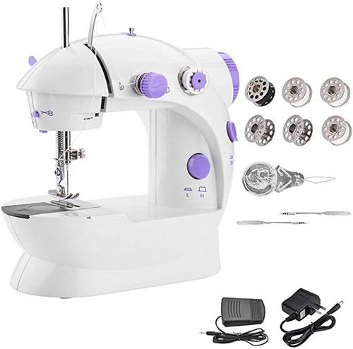 Portable Sewing Machine Mini Sewing Machine Mini with Multi-Function Adjustable 2-Speed Double Thread Electric Crafting Mending Machine with Cutter and Foot Pedal for Household, Travel, Double