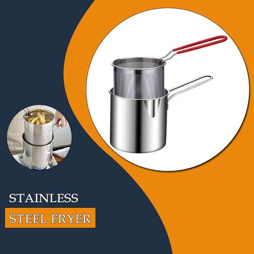 Stainless Steel Deep Fryer Pot, Frying Pan Stock Fry Pot with Strainer Basket and Handle for Fryer Oil, Bacon Drippings, Lard and Ghee oil