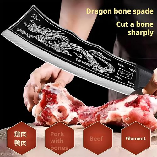 Dragon Slaying Japanese Knife, Black Titanium Steel, 8.2'' Super Sharp Kitchen Blade for Cutting, Boning, and Chopping, With Comfort Handle and Sheath