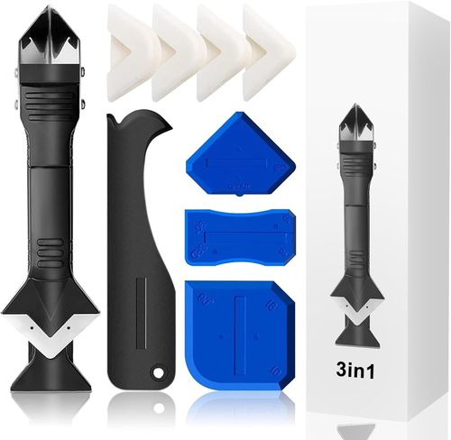 Caulking Tool Caulk Remover Grout Removal Tool Caulk Tool with 3 Glass Glue Corner scrapers - Caulk Remover Tool 3 in 1 caulking Finishing Tools Caulk Tool