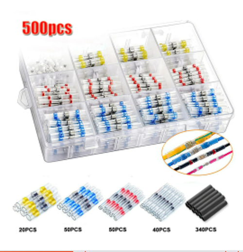 500Pcs Solder Seal Wire Connectors Kit, Heat Shrink Butt Connectors Waterproof and Insulated Electrical Wire Terminals
