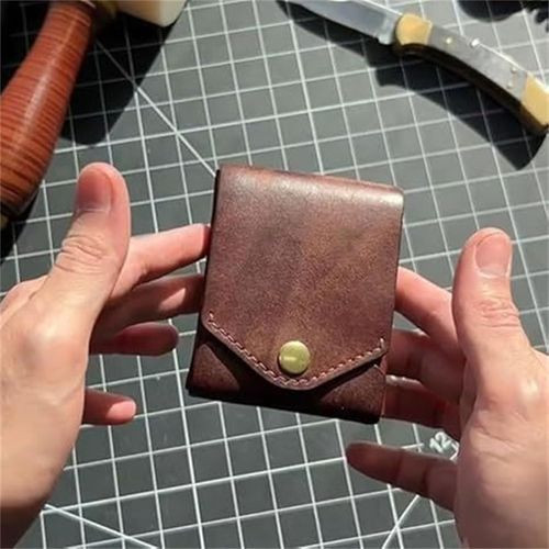 Men's vintage high-capacity faux leather wallet, multifunctional card holder with pen slot, compact and stylish small coin purse.