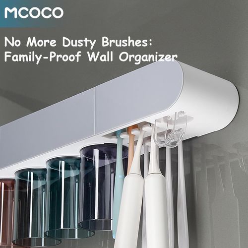 Toothbrush Holders for Bathrooms Wall Mounted Magnetic Toothbrush Holder with Large Capacity Tray and Drawer Tooth Brush Holder 4-Cup