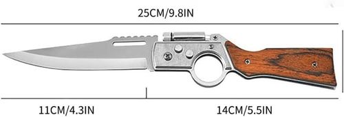 AK47 Flipper Pocket Knife, Portable Flipper Pocket Knife With Flashlight for Men, 10 inch Stainless Steel, Wooden handle, Flipper Pocket Knives for Hiking, Outdoor, Camping, Mens Gift