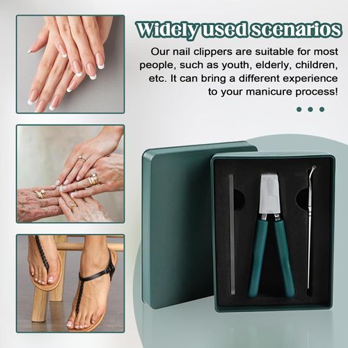 3 Piece Green Eagle Beak Nail Clipper Set, Wide Jaw Opening Anti-Splash Slanted Nail Clipper for Men Women